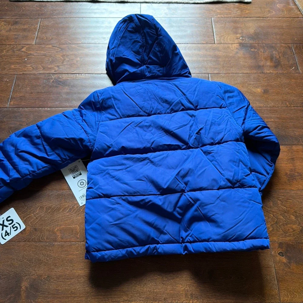 Members Mark Boys Blue Puffer Jacket Removable Hood Sherpa Lined XS 4/5 NEW